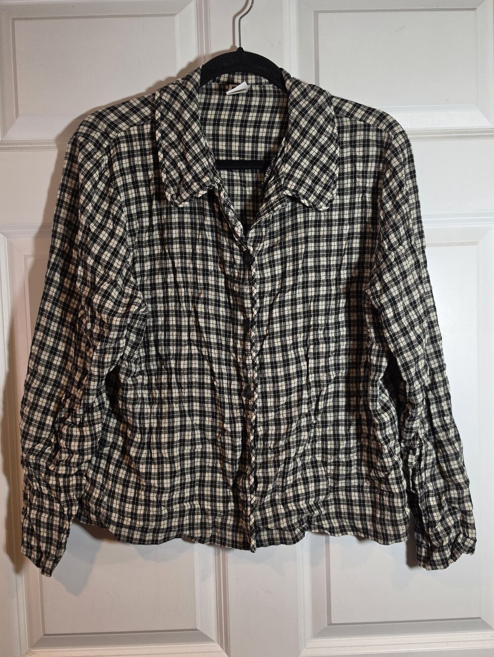 PA Company Boston Vintage Black and Cream Plaid Button-Up Shirt Tencel Rayon